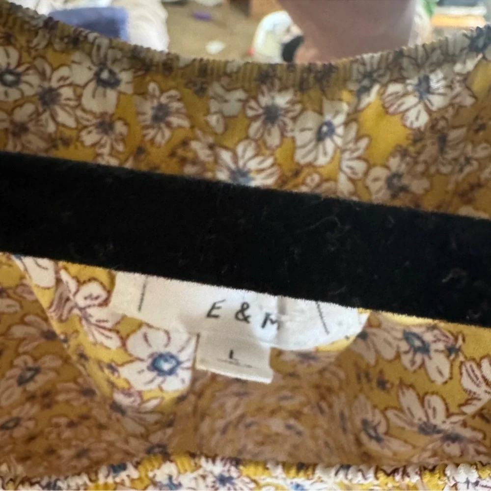 🔥E & M Yellow Floral Smocked Peplum Blouse | Garden Party Chic Feminine Spring